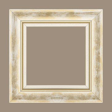 Cadre bois profil incurvé largeur 5.7cm de couleur blanc fond or marie louise blanche mouchetée filet or intégré - 110x110