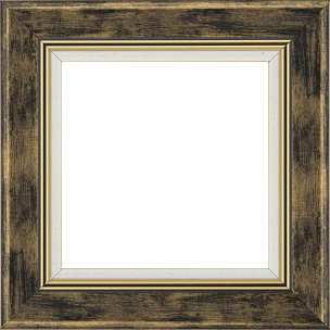 Cadre bois profil incurvé largeur 5.7cm de couleur noir fond or marie louise blanche mouchetée filet or intégré - 27x19