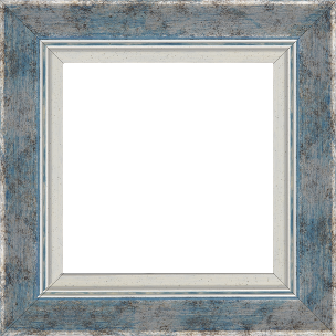 Cadre bois profil incurvé largeur 5.7cm de couleur bleu fond argent marie louise blanche mouchetée filet argent intégré - 46x38