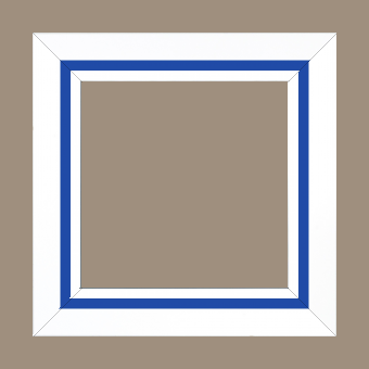 Cadre bois profil pente largeur 4.5cm de couleur blanc mat filet bleu foncé - 73x50