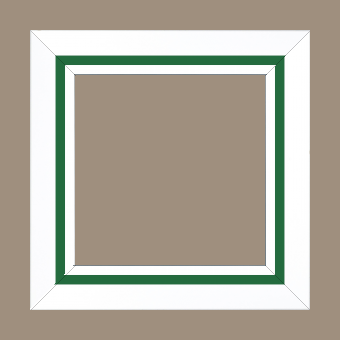 Cadre bois profil pente largeur 4.5cm de couleur blanc mat filet vert - 20x20