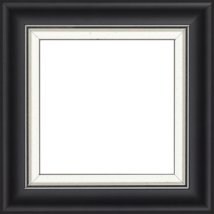 Cadre bois profil incurvé largeur 5.7cm de couleur noir mat  marie louise blanche mouchetée filet argent intégré - 60x60