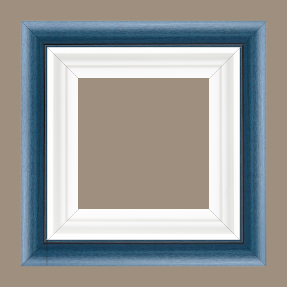 Caisse bois profil arrondi largeur 4.7cm couleur bleu cobalt satiné rehaussé d'un filet noir + bois caisse américaine profil escalier largeur 4.4cm blanc mat   (spécialement conçu pour les châssis d'une épaisseur jusqu’à 2.5cm ) largeur total du cadre : 8.3cm - 92x60